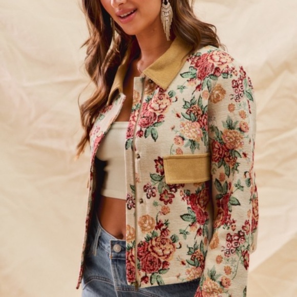 So Me Jackets & Blazers - SM258–So Me Floral Beige Blazer